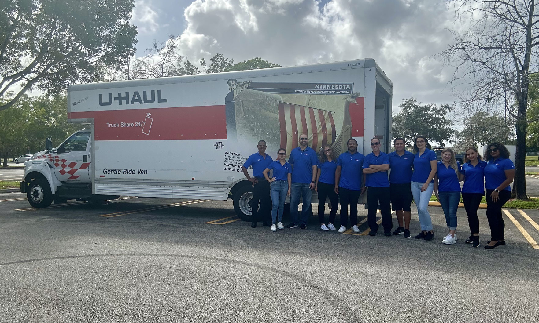 U-Haul truck delivers aid to hurricane survivors in South Florida community.