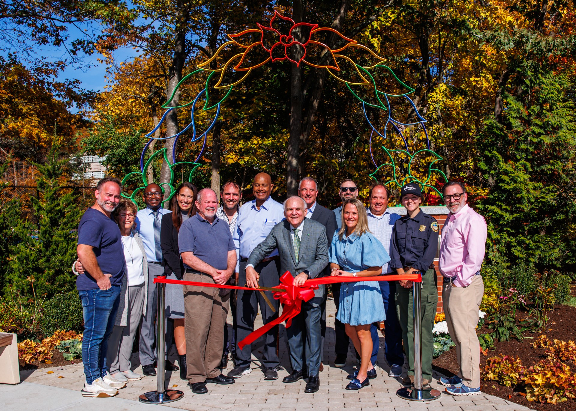 New gateway unveiled at Baker School and Hoar Sanctuary in Brookline, Massachusetts.