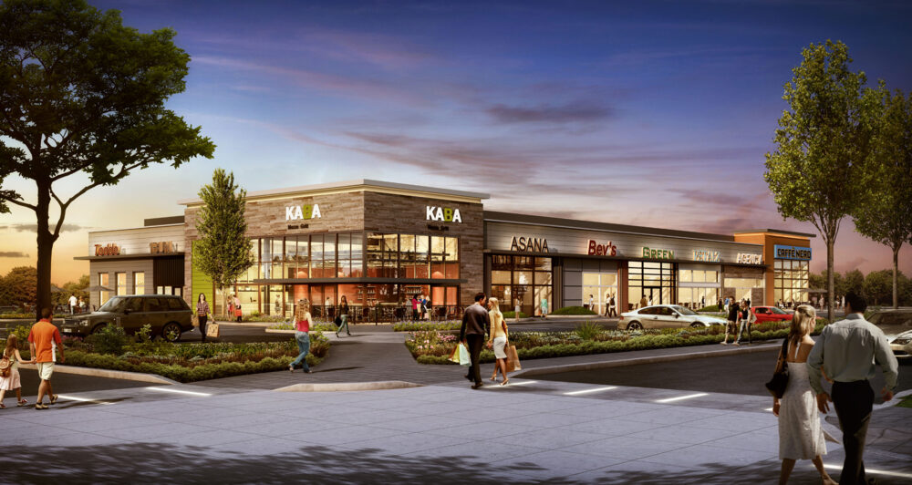 Burlington Mall exterior showcases renovated facade after major renovation project completion.