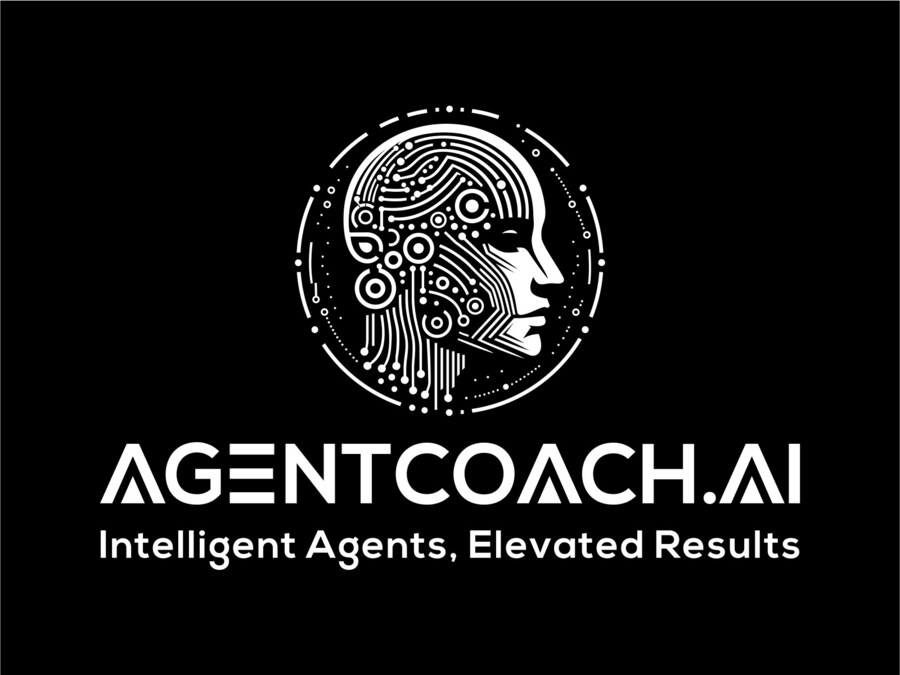 Real estate coach using AI-driven technology in modern office setting globally.