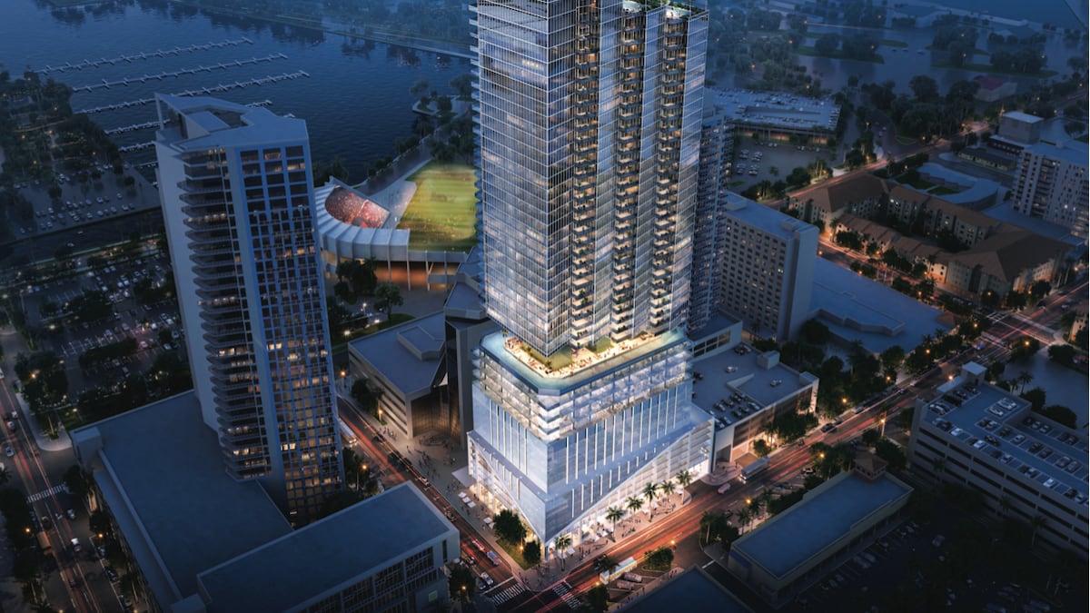 St. Petersburg luxury condo tower proposal features 49-story skyscraper design concept.