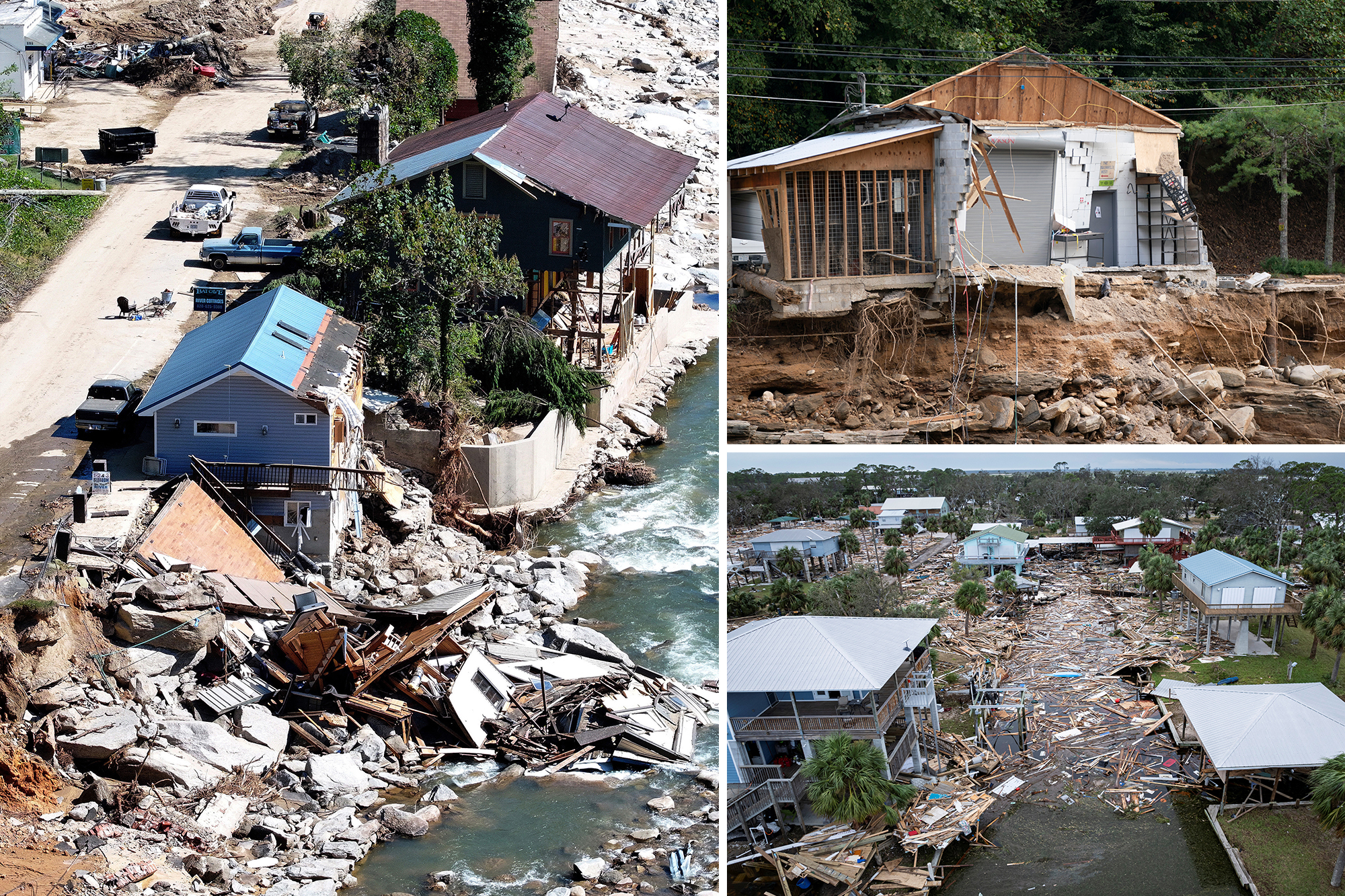 Homeowners struggle with debt after Hurricane Helene's destruction in coastal areas.