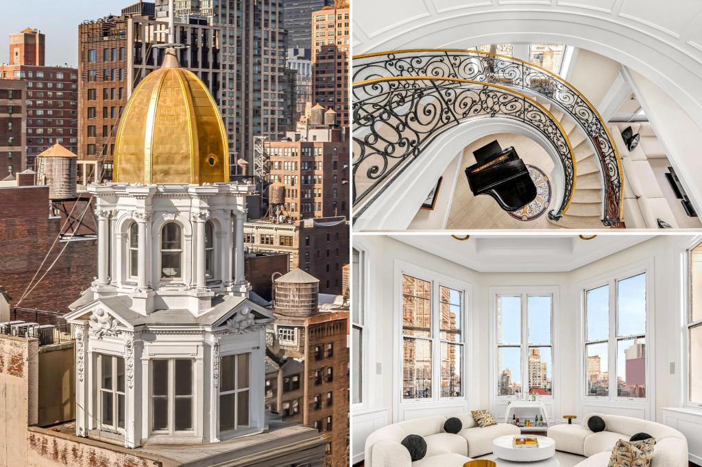 New York City luxury penthouse with golden dome after major renovation.