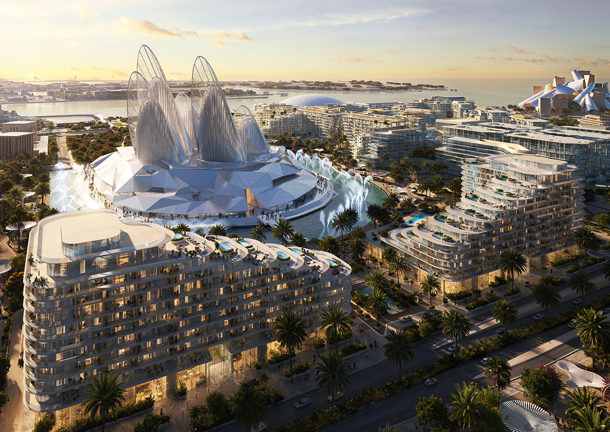 Bjarke Ingels-designed luxury residences at Mandarin Oriental in Abu Dhabi cityscape.