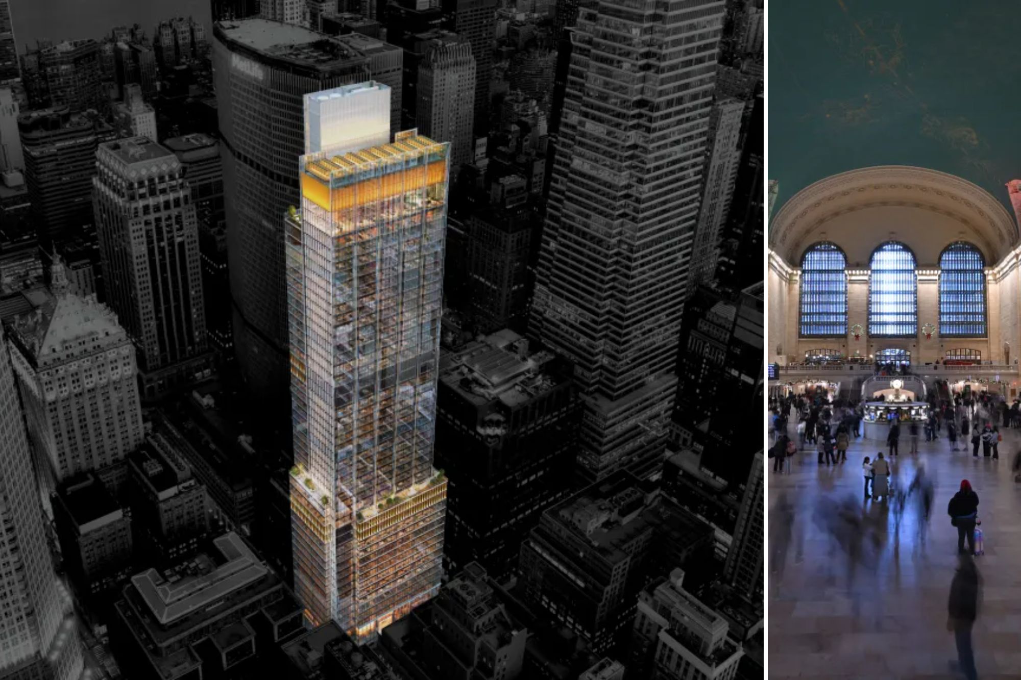 Proposed skyscraper near New York's Grand Central Terminal with incomplete architectural design.