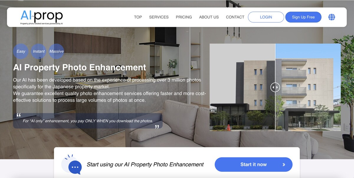 US realtors use AI-powered photo enhancement technology developed in Japan instantly.