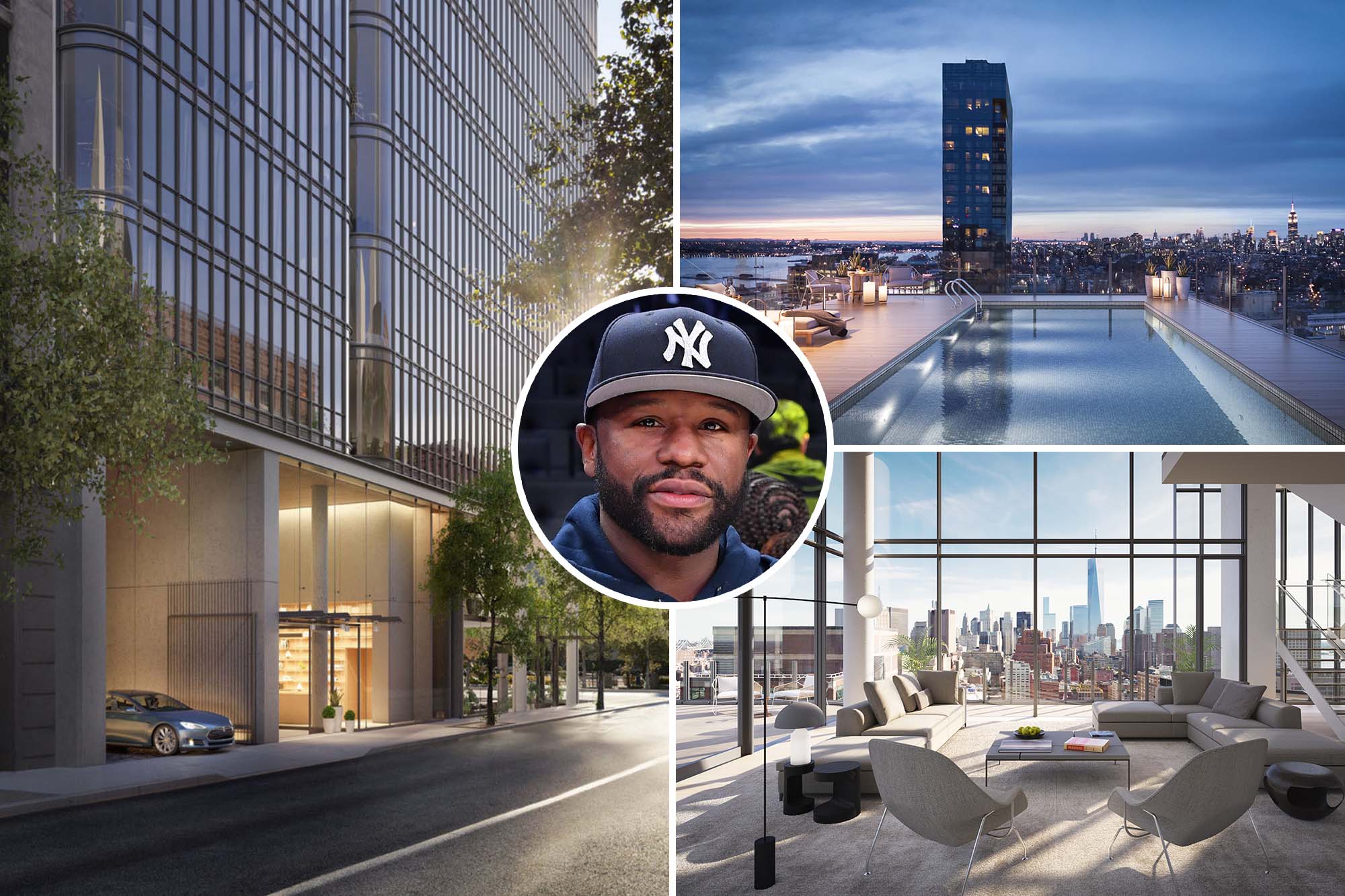 Floyd Mayweather views luxury New York City high-rise apartment rentals.