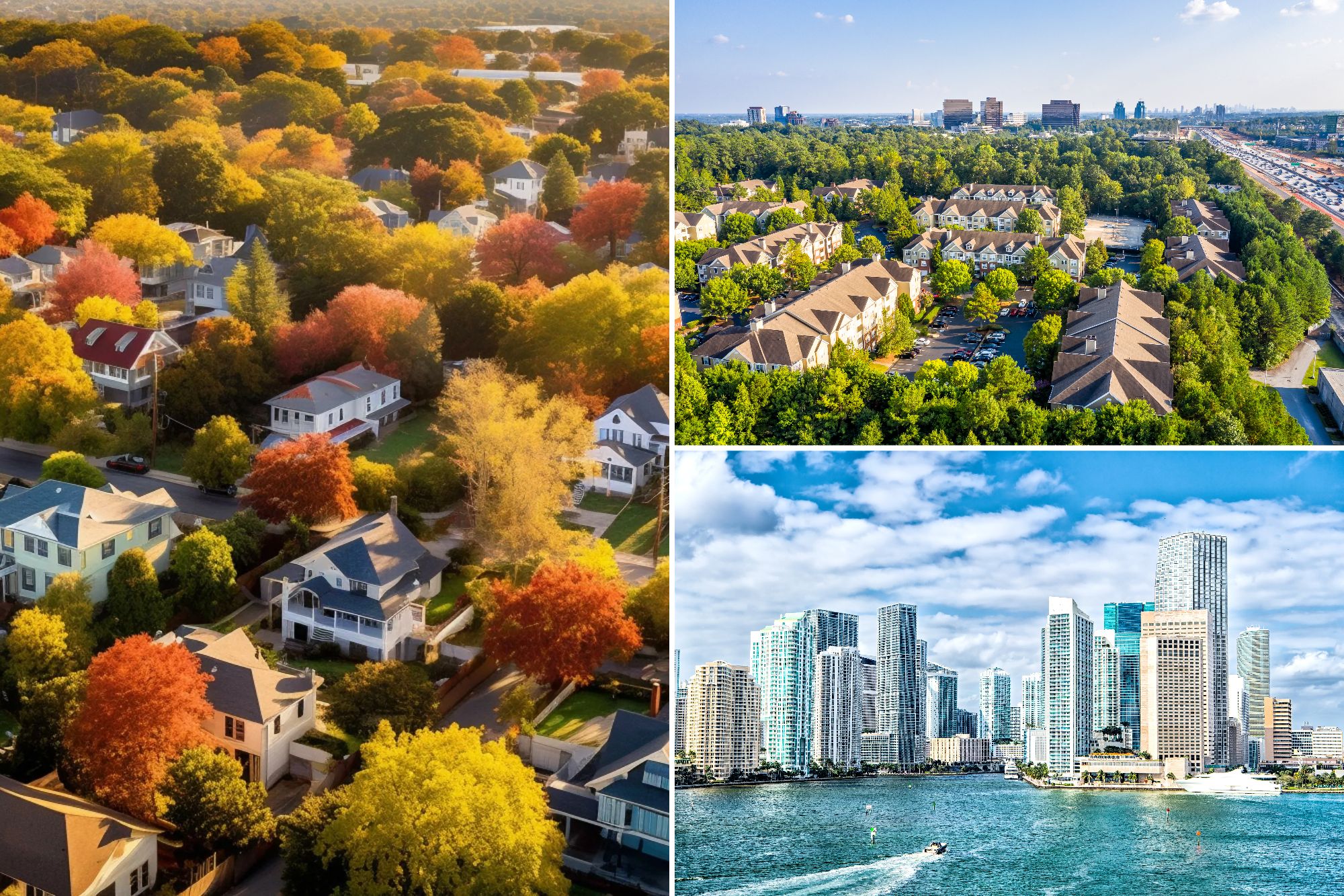 Aerial view of growing city skyline with new housing developments.