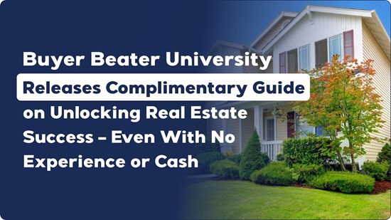 Real estate professionals holding a free guidebook in a modern office setting.