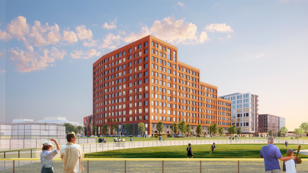 Harvard University student housing project construction milestone reached in Boston cityscape.