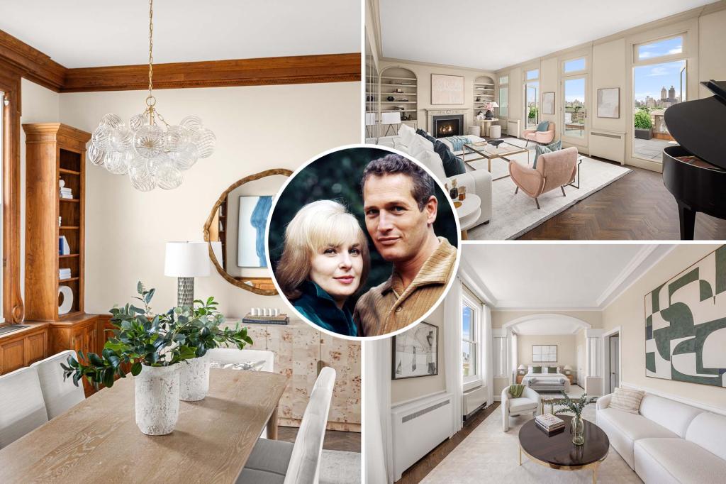 Paul Newman and Joanne Woodward in their luxurious NYC penthouse apartment interior.