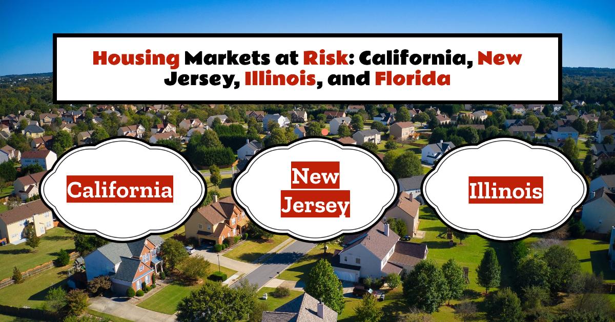 Four states' housing markets at risk, red house with caution tape.