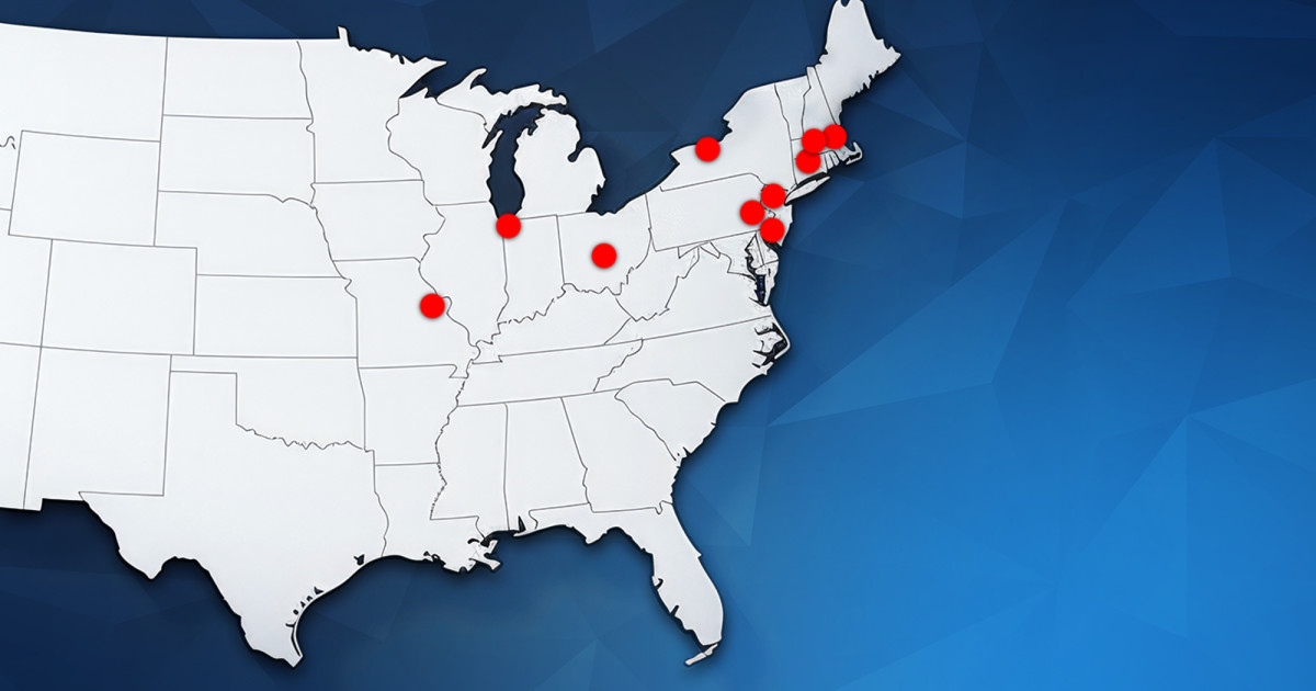 Map highlighting hottest housing markets on the Midwest and East Coasts.