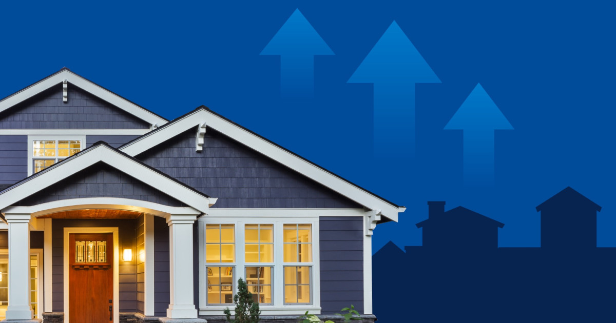 Housing market graph with rising line, illustrating decade-long home price increase nationwide.