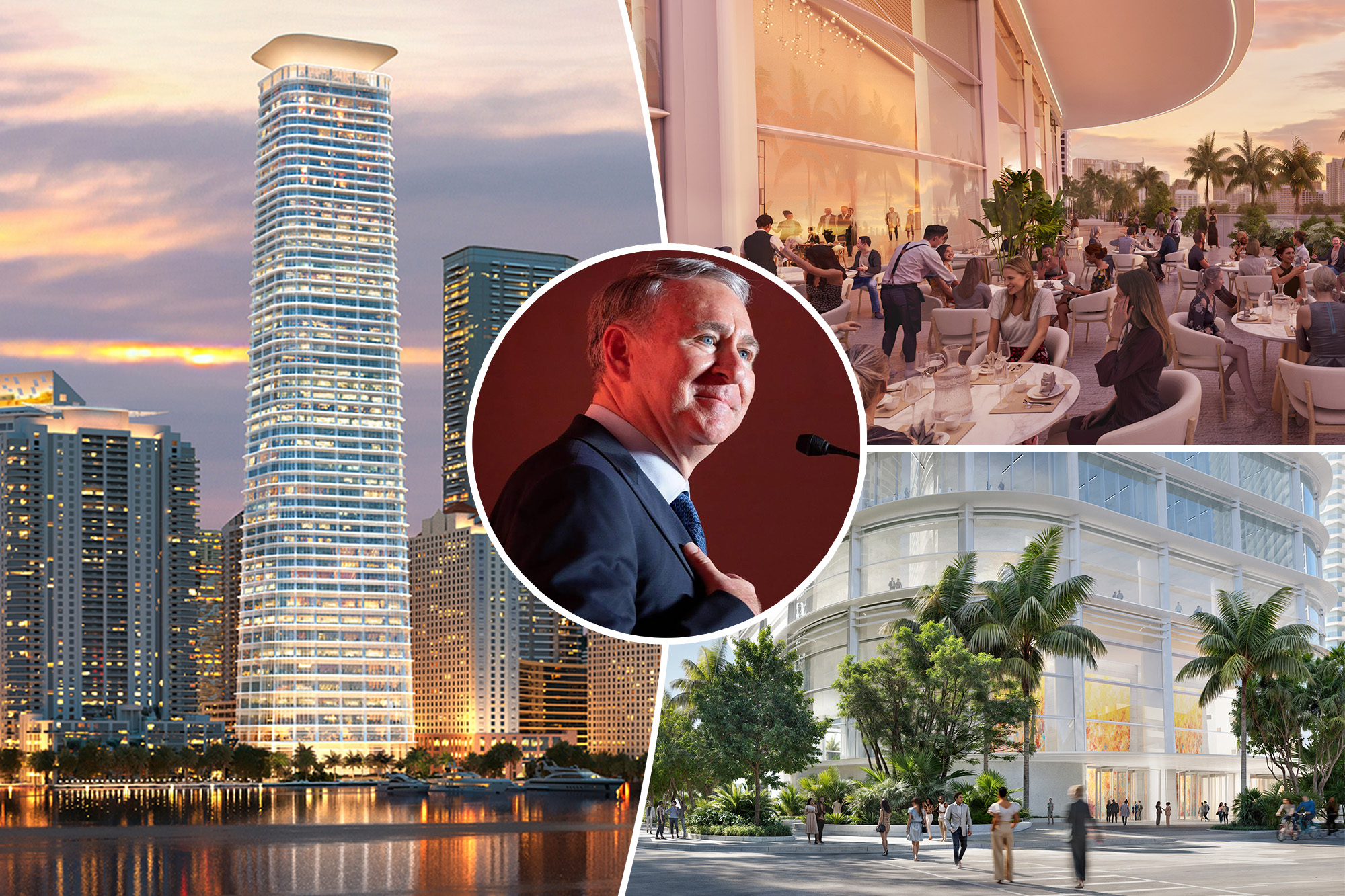 Billionaire Ken Griffin at Citadel's new Miami headquarters building exterior.