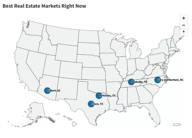 Real estate investors gather around a map of global top investment markets.