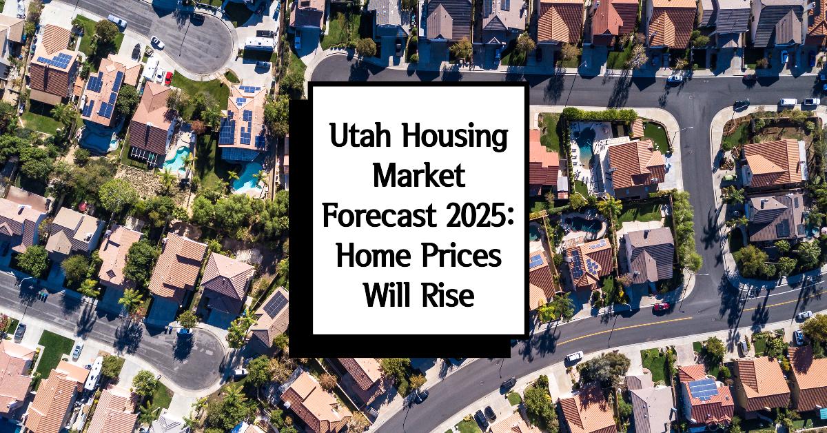 Utah real estate market map with rising home prices graph.