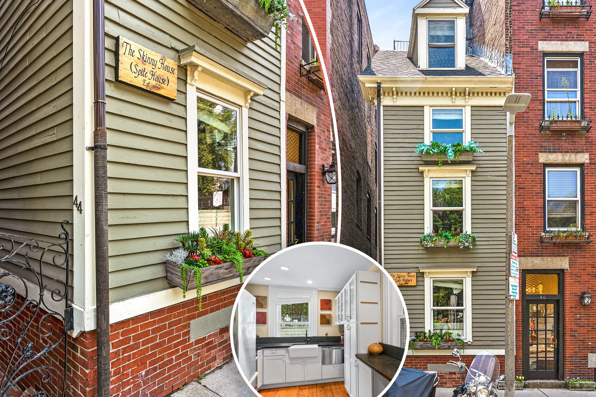 Unique Boston house with narrow facade, sparking debate about builder's intentions.