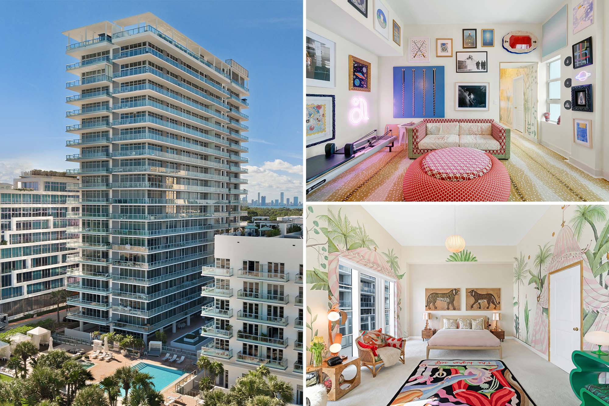 Luxurious Miami Beach penthouse for sale at $7.7 million with artistic decor.