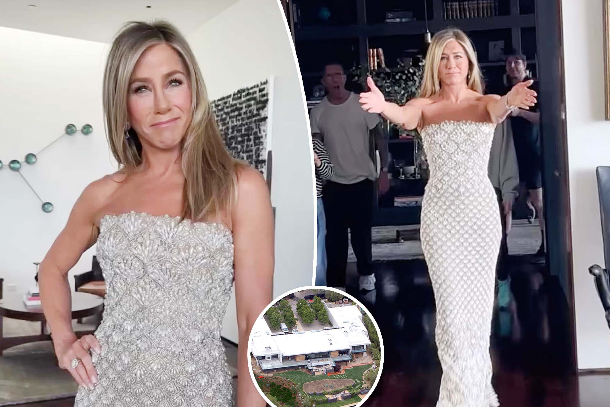 Jennifer Aniston's luxurious Los Angeles mansion exterior during an Emmy Awards photoshoot.