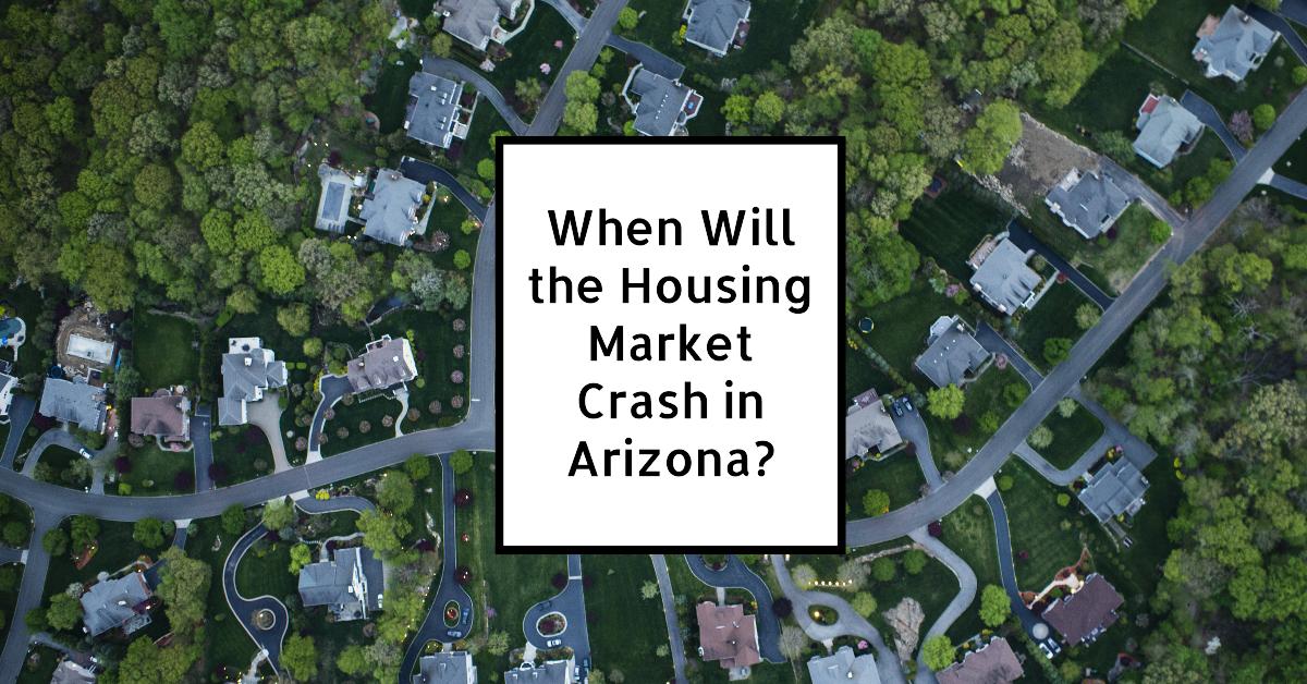 Arizona real estate market correction timeline predictions with graph and map illustrations.