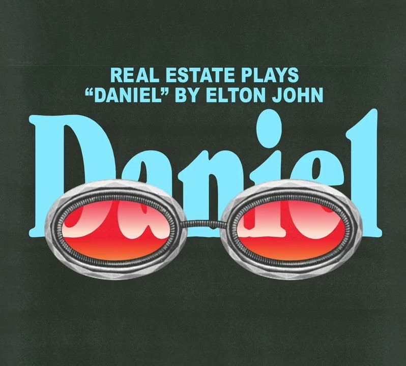 Elton John's 'Daniel' song cover art displayed in luxury real estate setting.