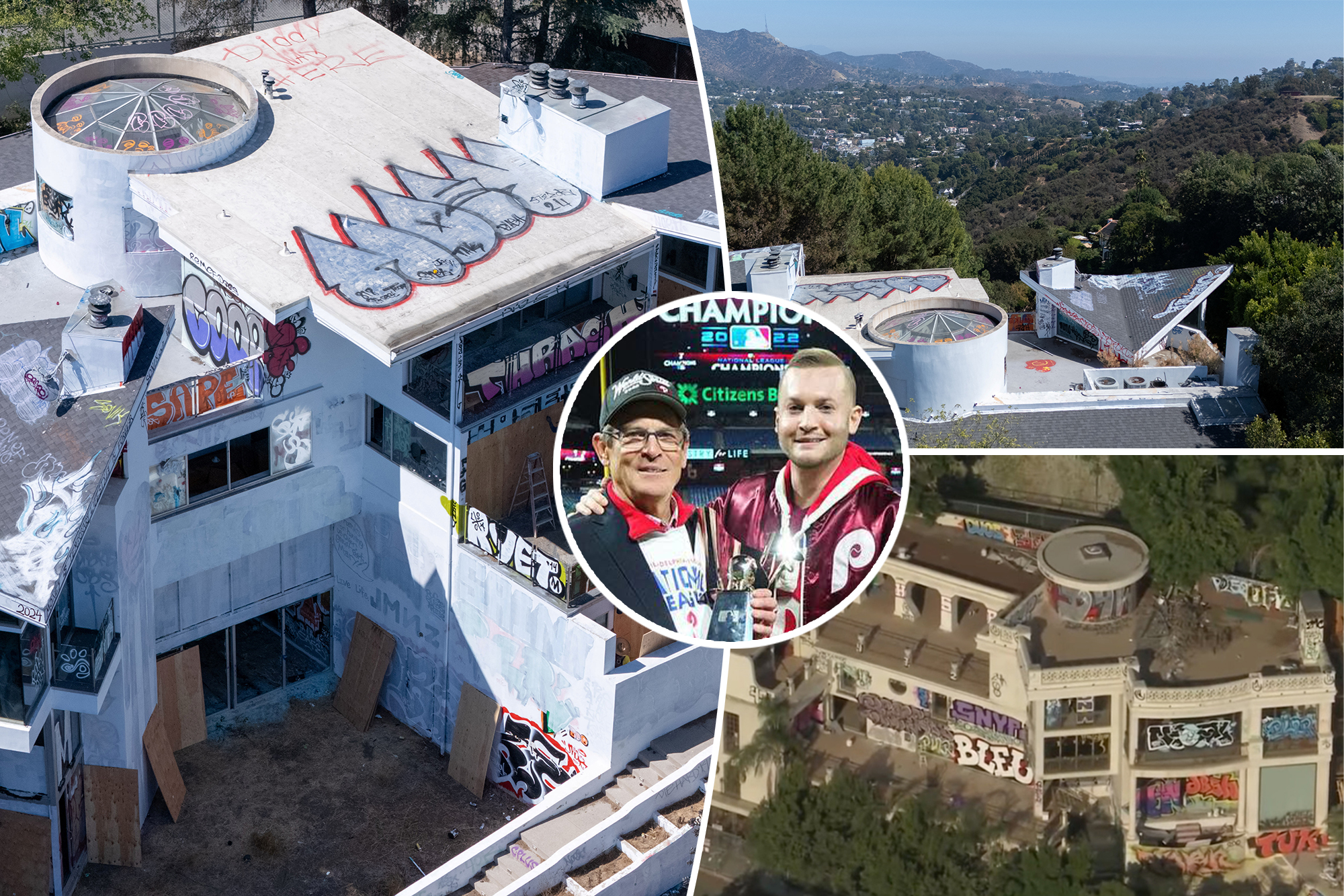 LA mansion vandalized with graffiti, owned by billionaire baseball heir's family member.