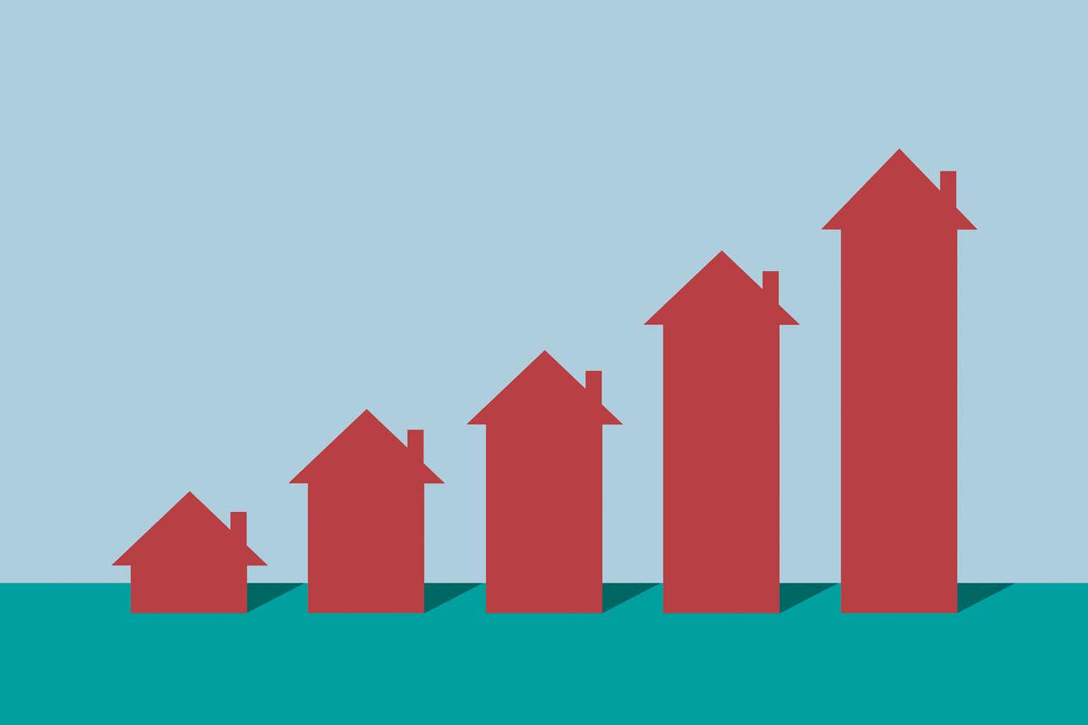 Housing market graph shows upward trend after interest rate adjustment announcement.