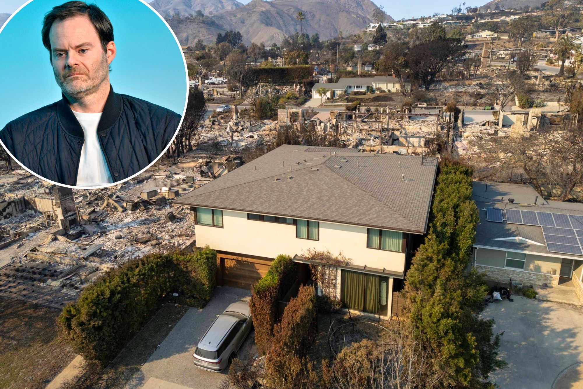 Actor Bill Hader helps with wildfire coverage near Los Angeles amidst personal uncertainty.