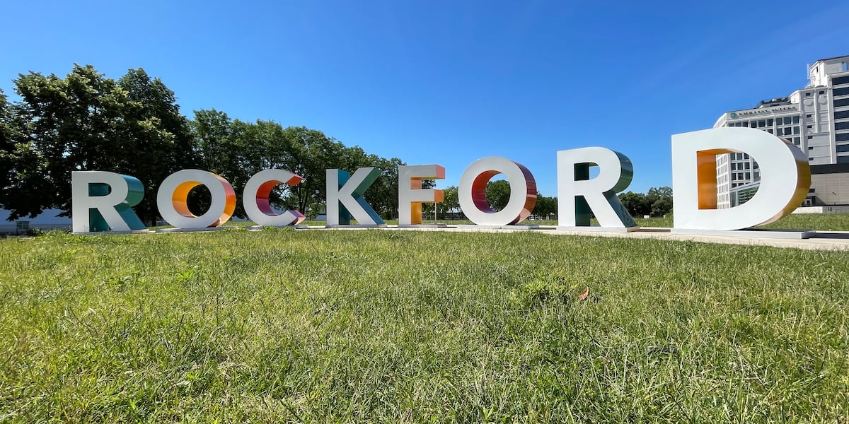 Rockford cityscape with buildings and homes, ranked top in national real estate market.