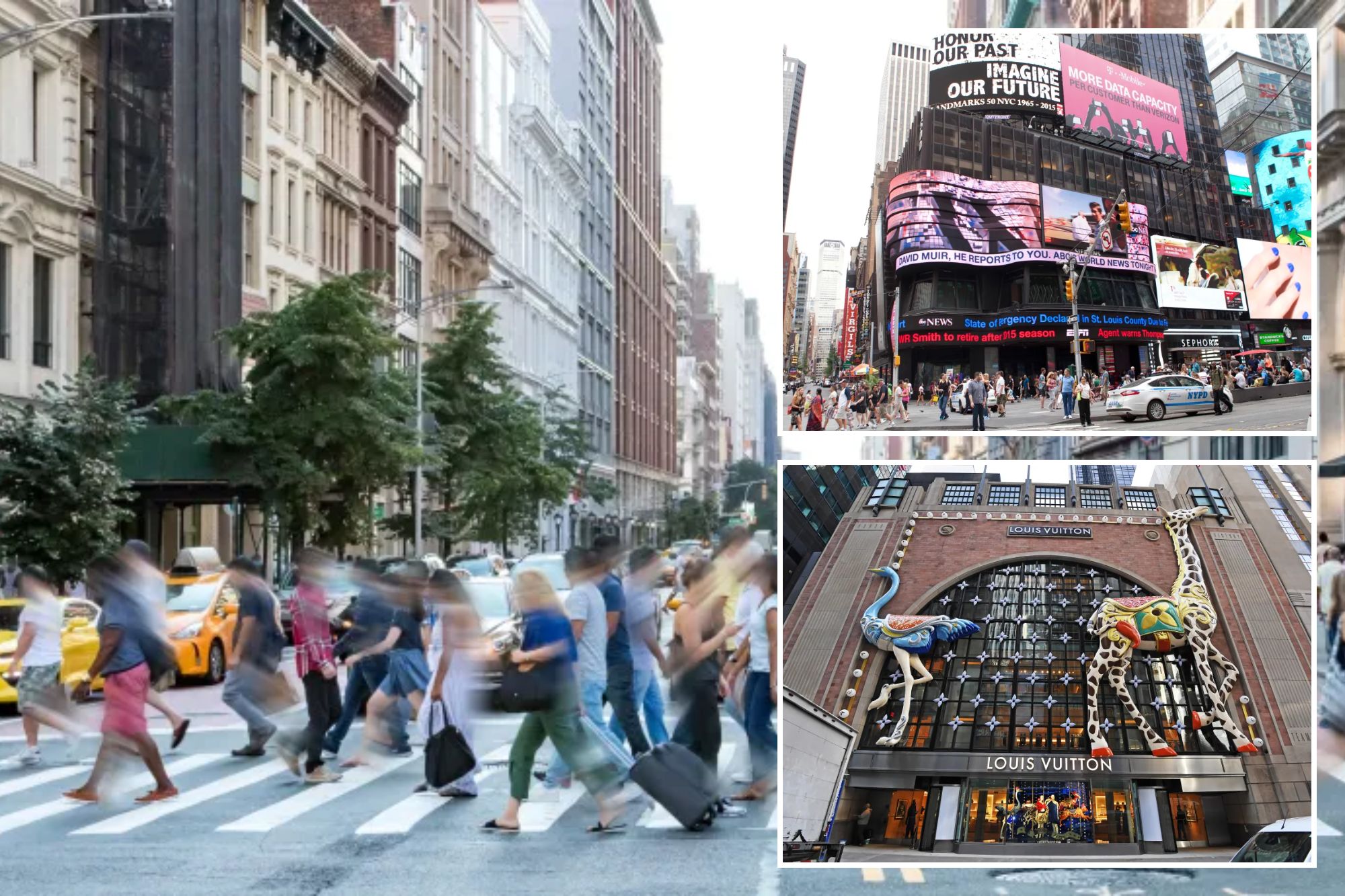 International retailers occupy high-end retail spaces in Manhattan, New York City.