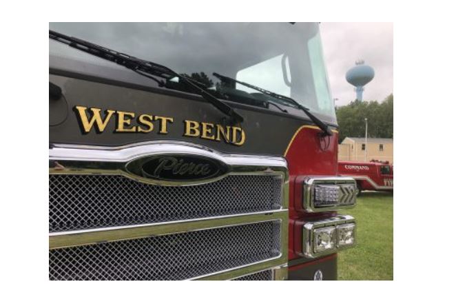 West Bend Fire Department No. 1 construction contract award ceremony announcement photo.