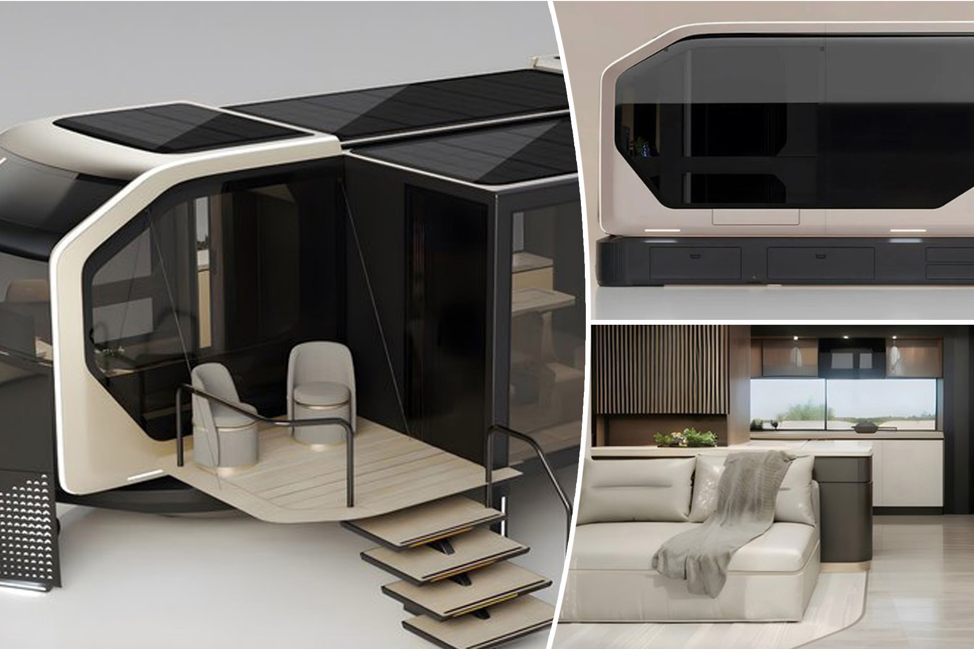 AI-powered mobile homes showcased in futuristic living concept demonstration.