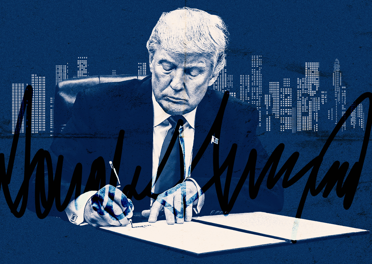 Donald Trump signs executive orders in Washington D.C., impacting real estate markets globally.