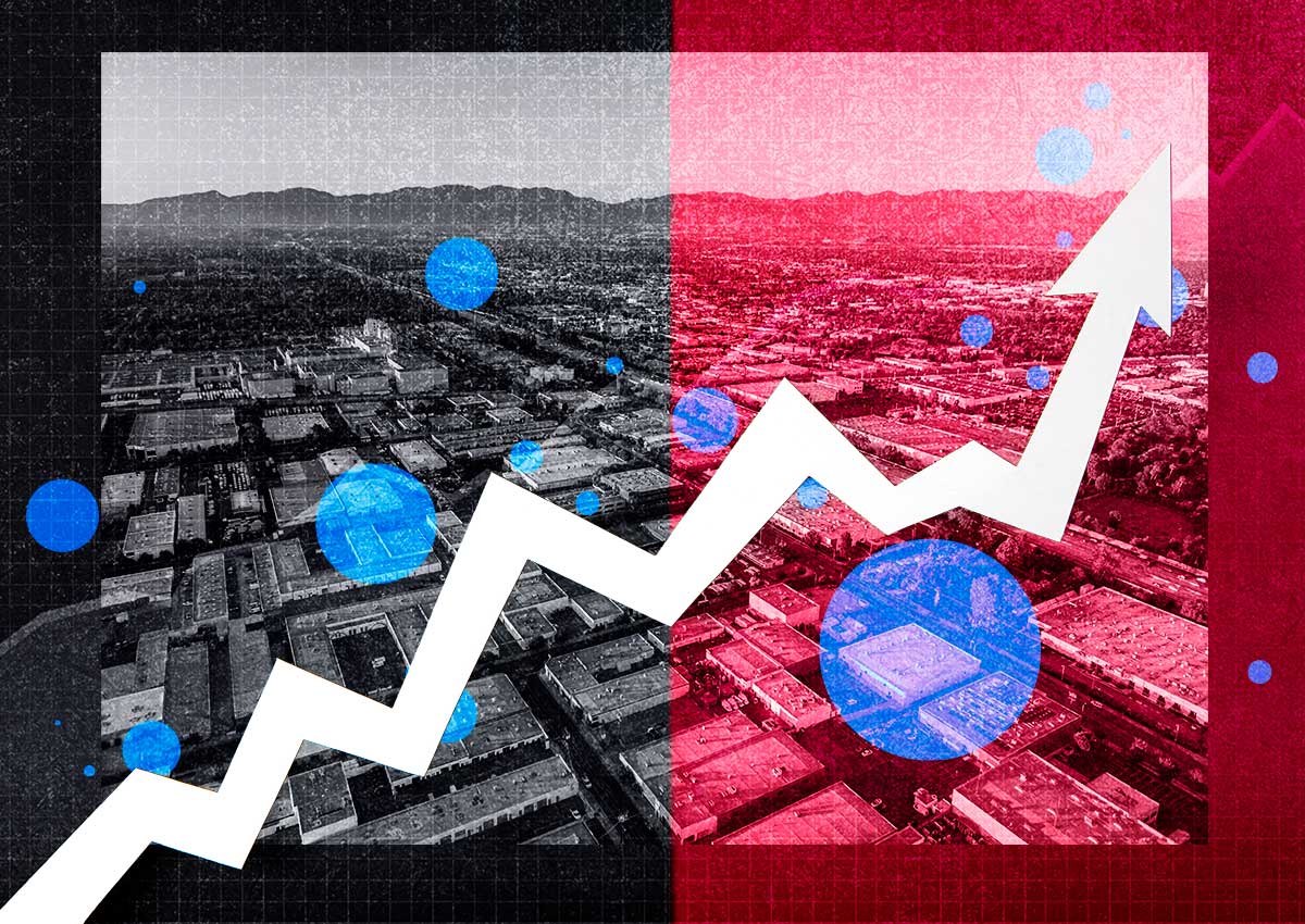 Southern California office buildings stand vacant amidst industrial downturn in Los Angeles area.