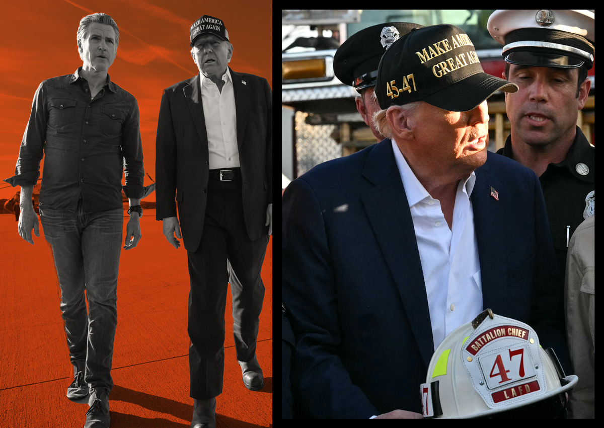 President Trump visits Los Angeles, injects himself into city's development debate amidst wildfires.