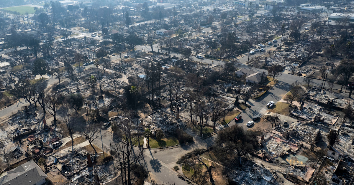 LA wildfires: charred landscape, firefighters battling blazes in Southern California.