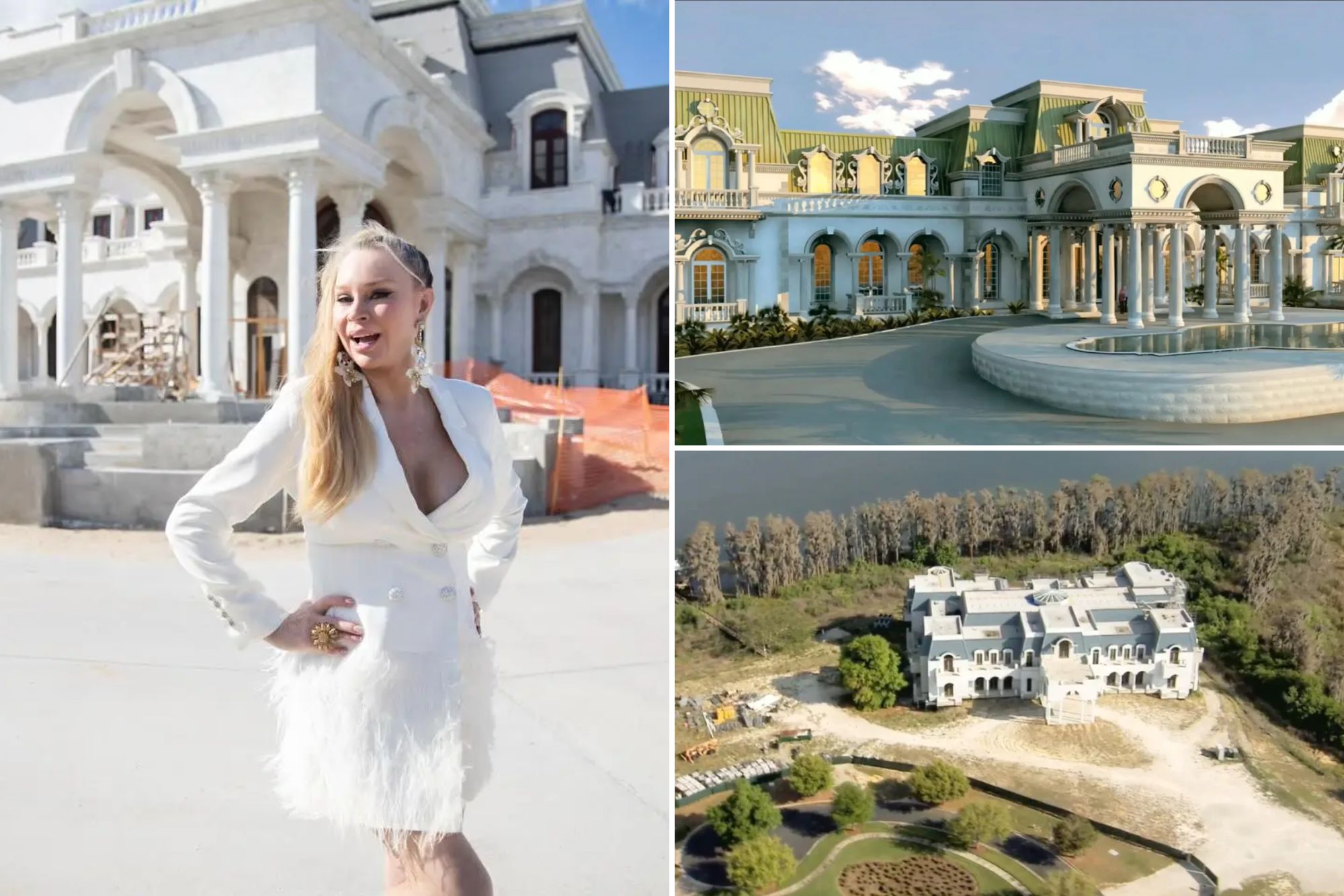 Massive 90,000-square-foot mansion exterior with construction update and luxurious details revealed.