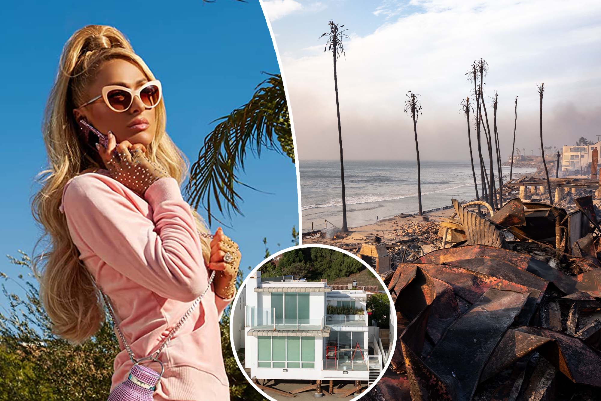 Malibu beach house destroyed by Palisades fire, socialite's property severely damaged.