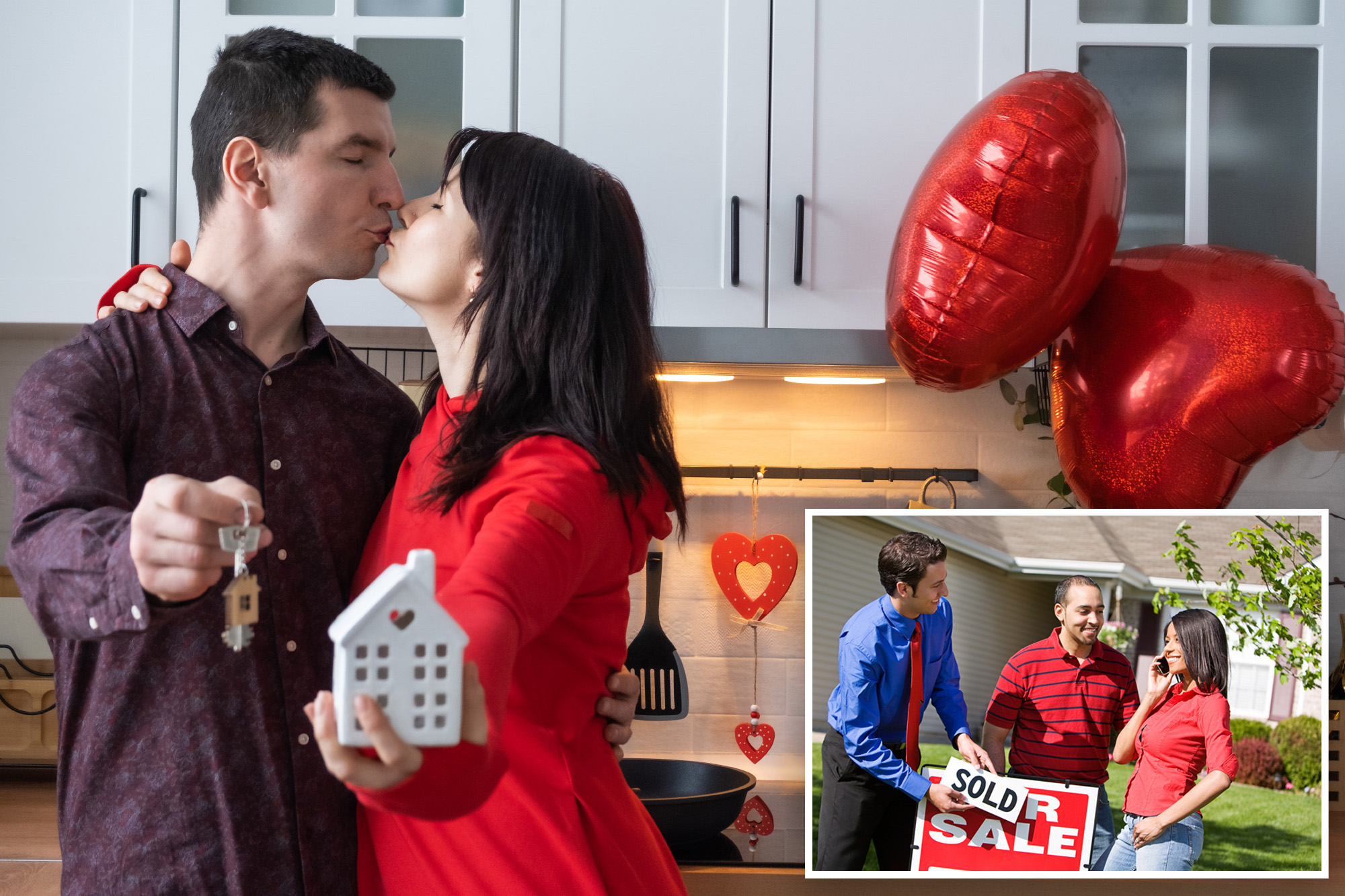 Couples buying homes on Valentine's Day, with romantic gestures and new beginnings.