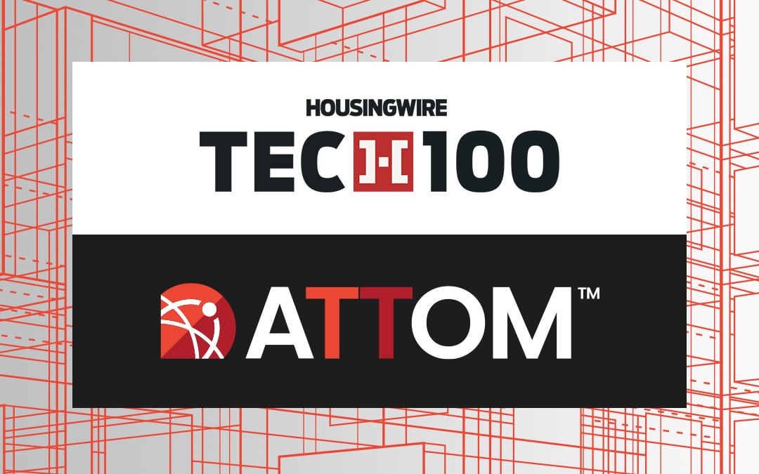 ATTOM logo, HousingWire Tech100 award, real estate innovation recognition ceremony.