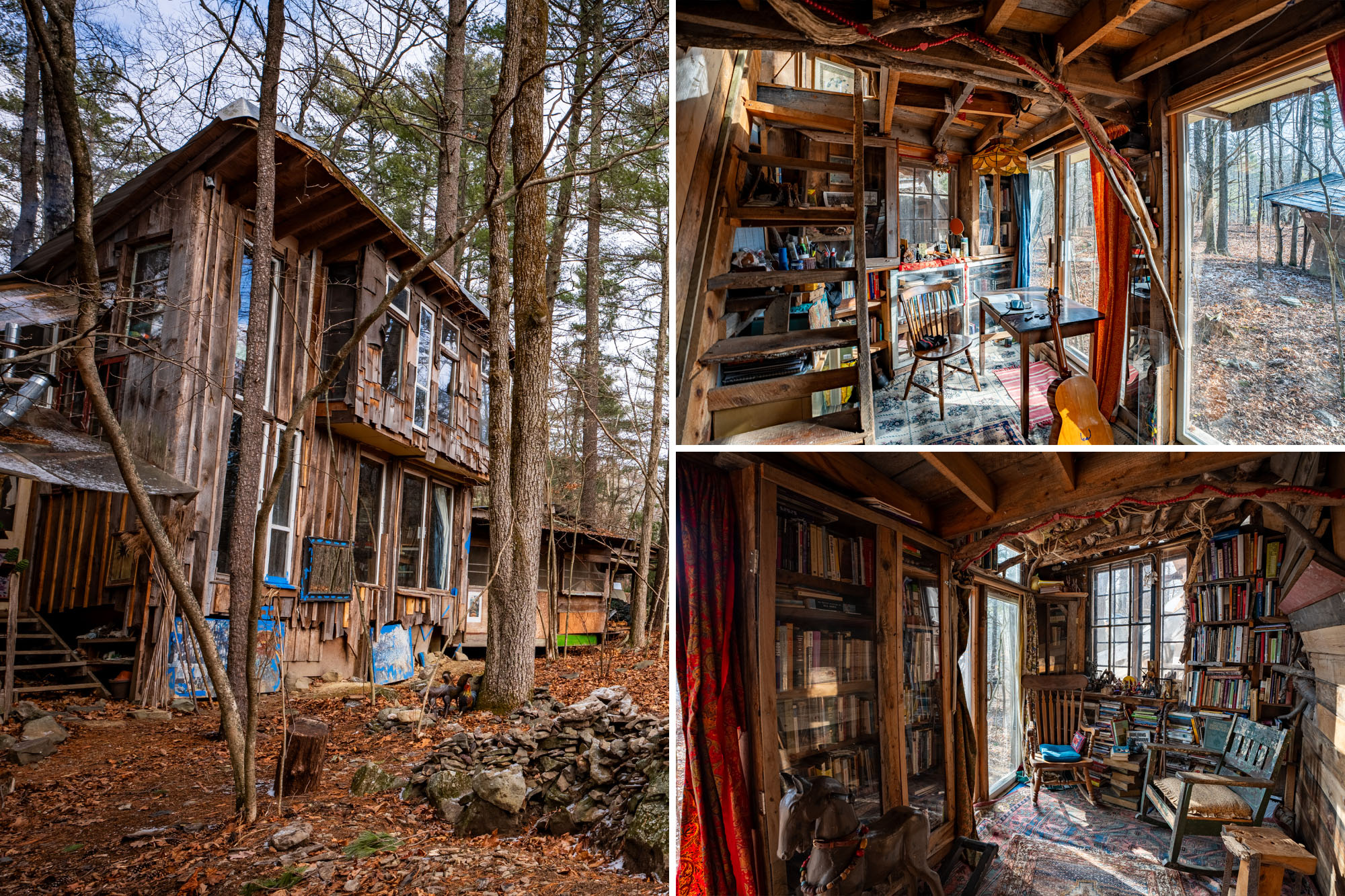 Off-grid Catskills retreat for sale, featuring rustic cabin and serene mountain surroundings.