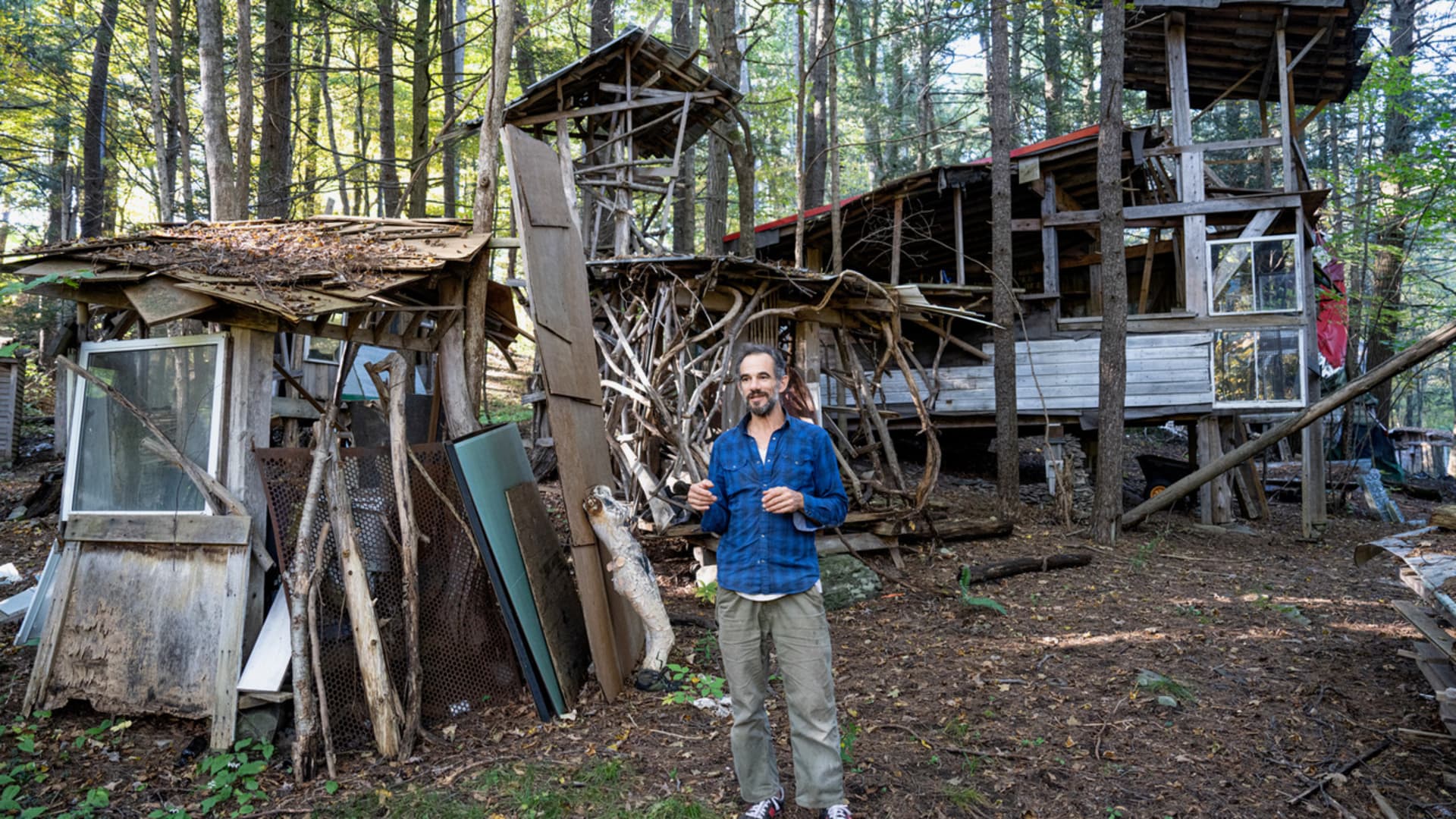 Upstate New York mini-village crafted from recycled materials for sale.