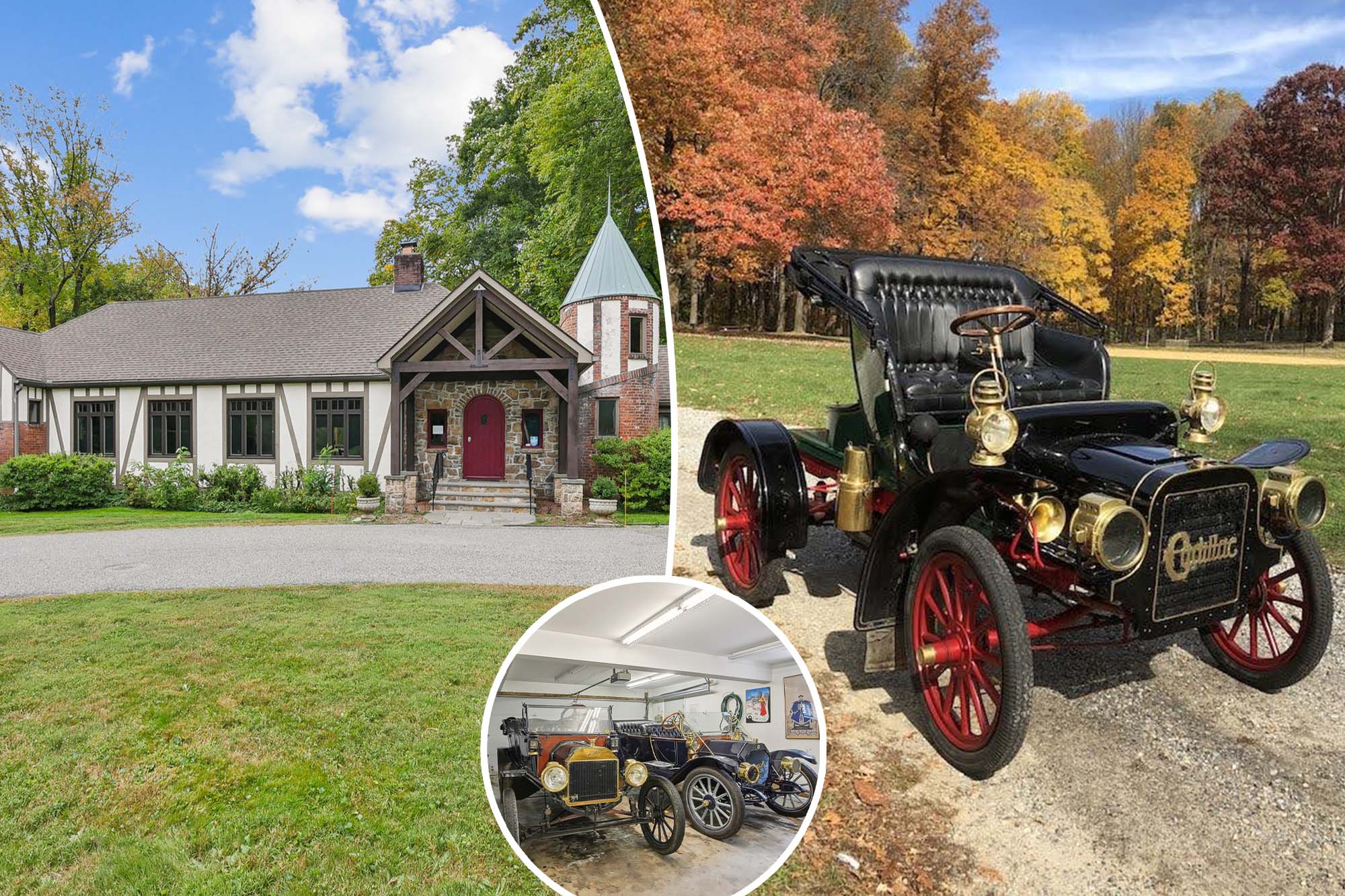 Vintage car collection on display at New Jersey estate for sale.