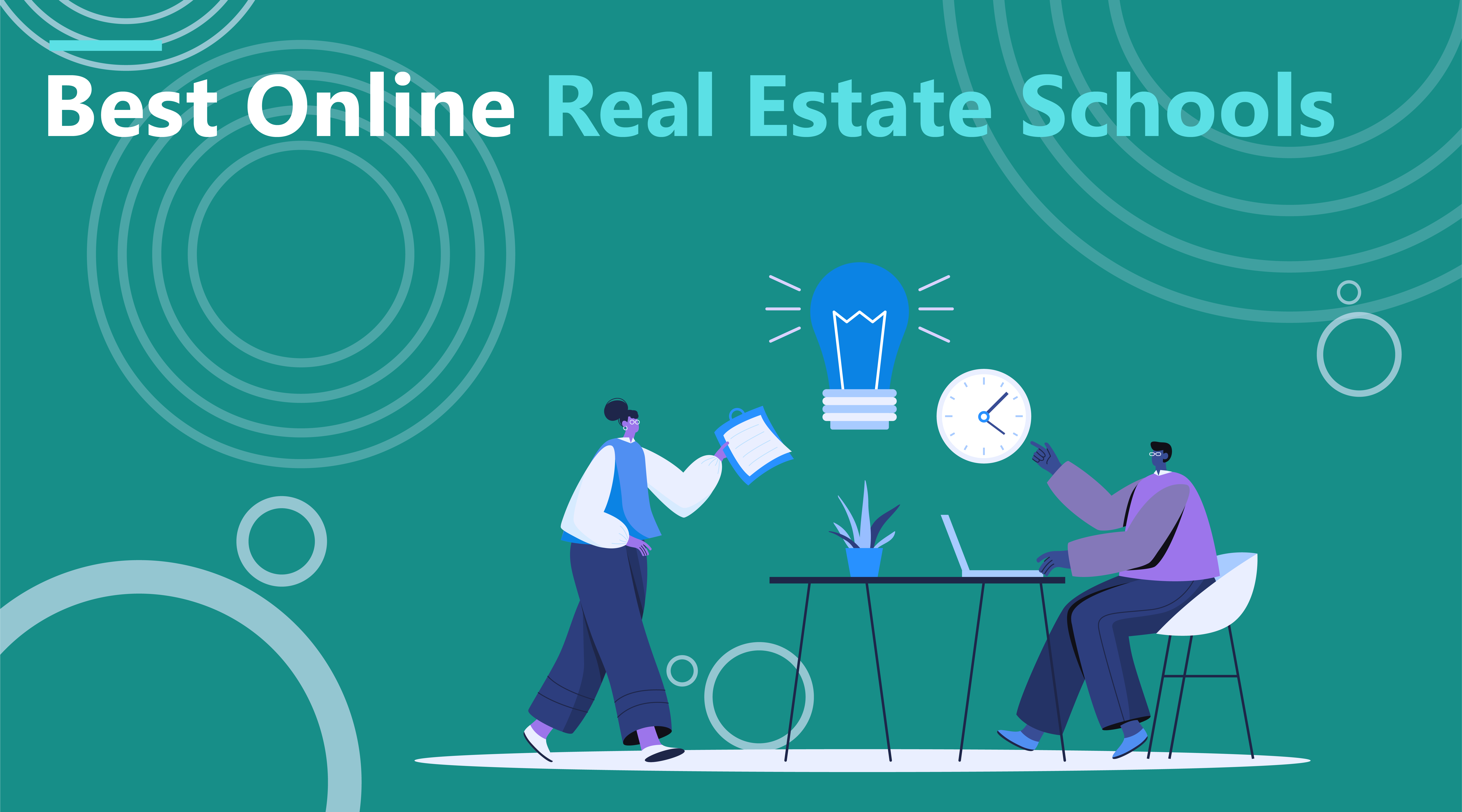 Real estate professionals learning on laptops at online education platforms worldwide.