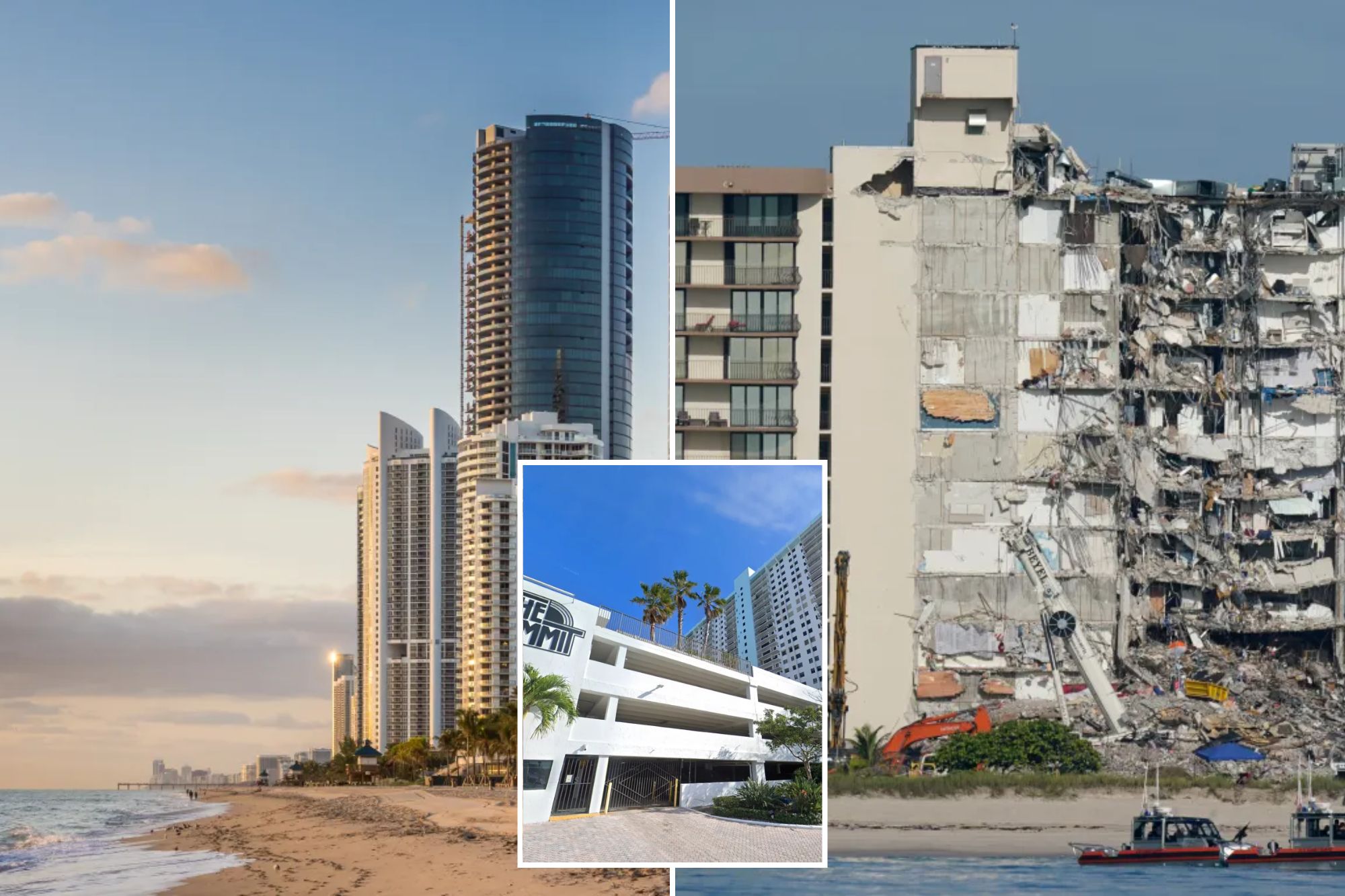 Florida condo building collapse, debris scattered on beach in Surfside.