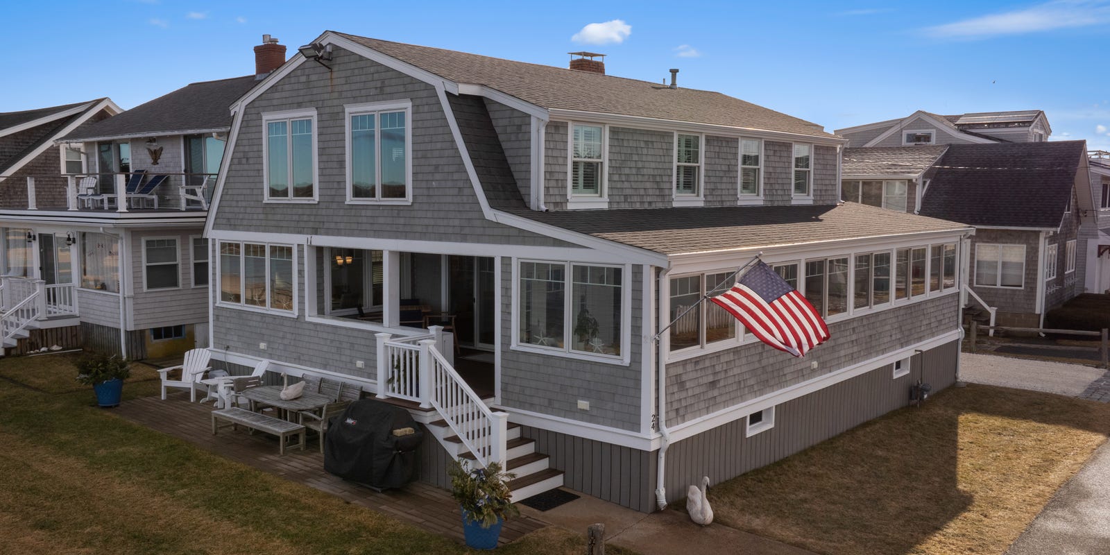 Luxurious Pocasset Cape Cod estate with ocean views and private beach access.