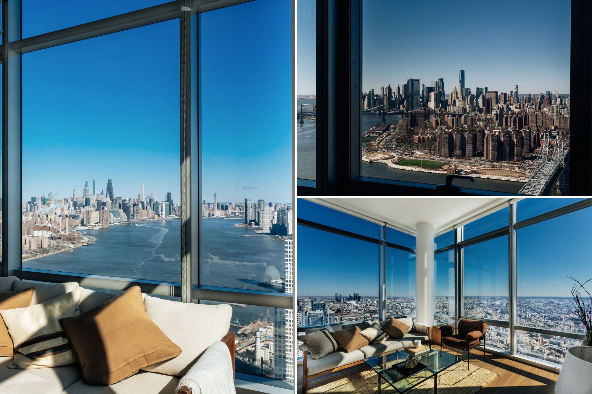 Brooklyn penthouse with panoramic views of NYC skyline and surrounding landscape.